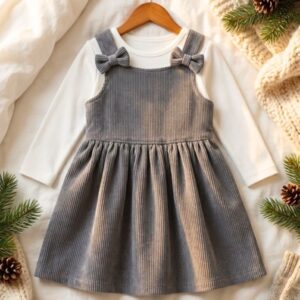 فستان شتوي خامة قطيفة مضلعة