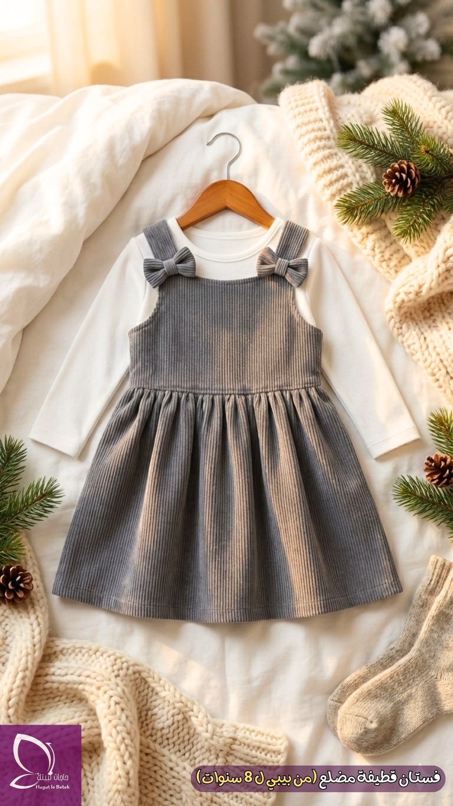 فستان شتوي خامة قطيفة مضلعة